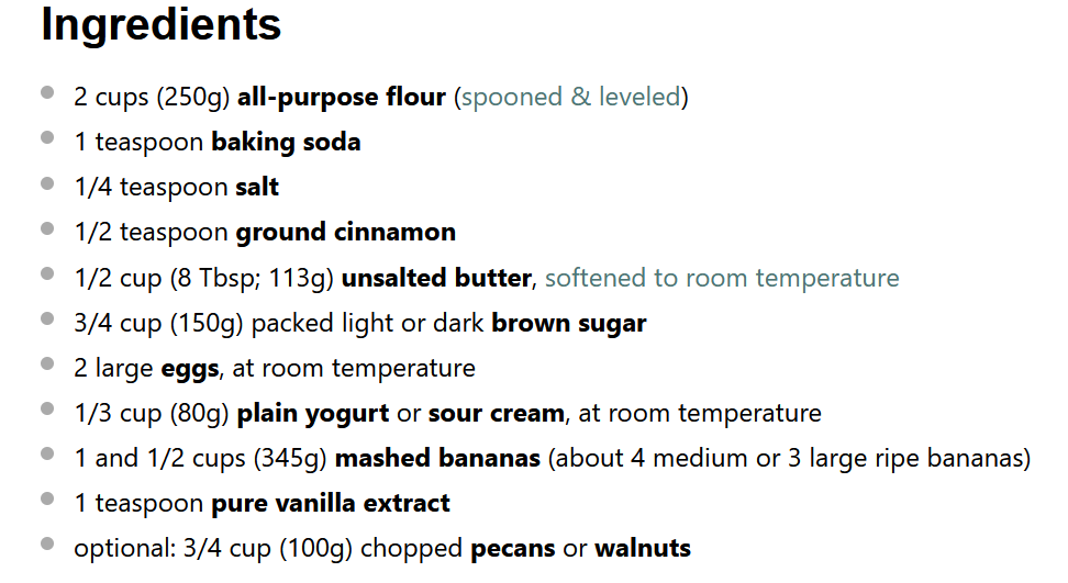 Banana Bread Recipe Ingredients